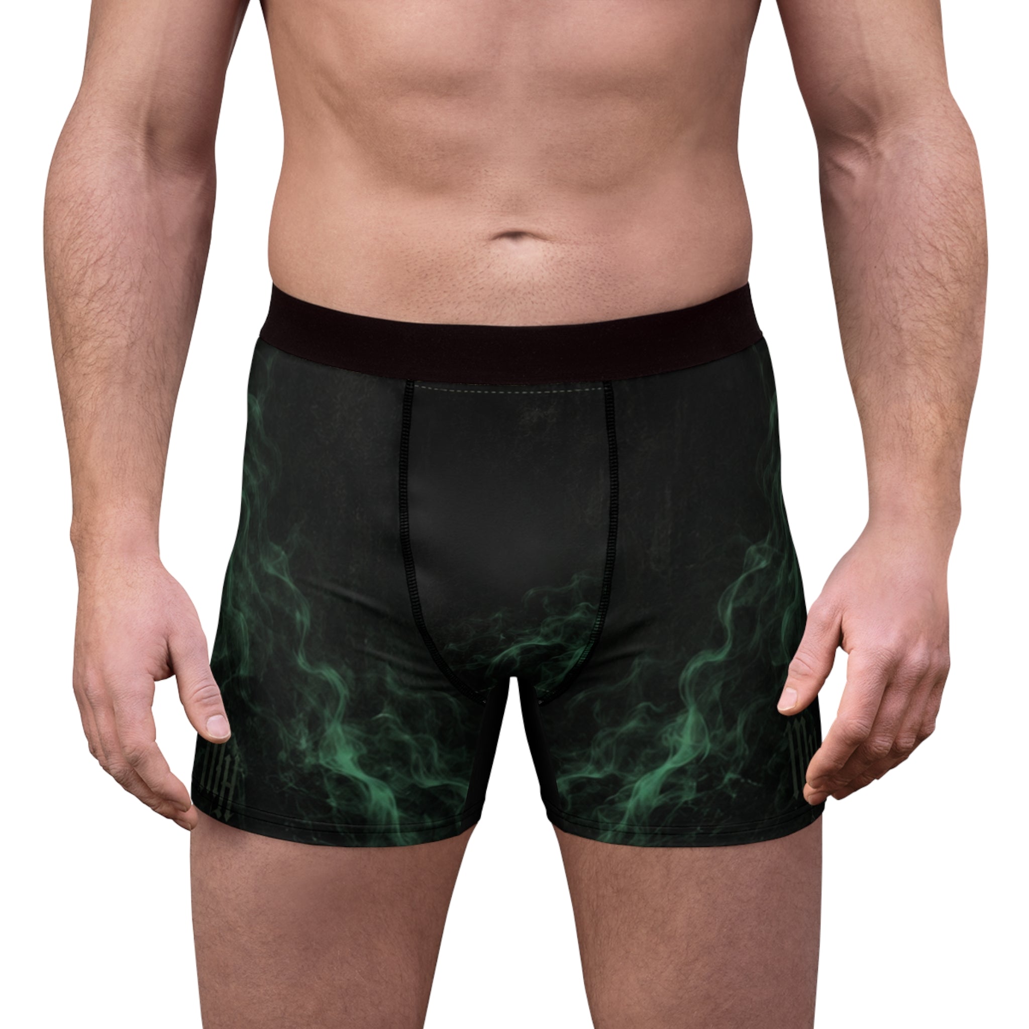 Men's Boxer Briefs – 'False Alarm' Dark Green Smoke Pattern
